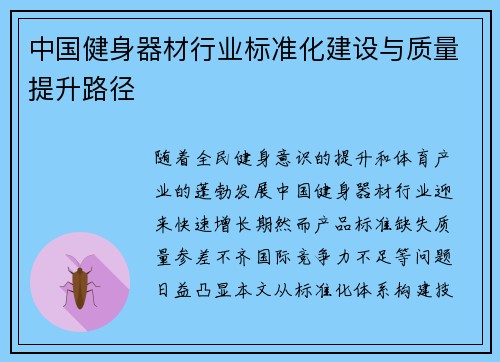 中国健身器材行业标准化建设与质量提升路径